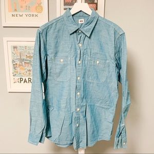 Uniqlo Teal Chambray Button-Down Shirt L